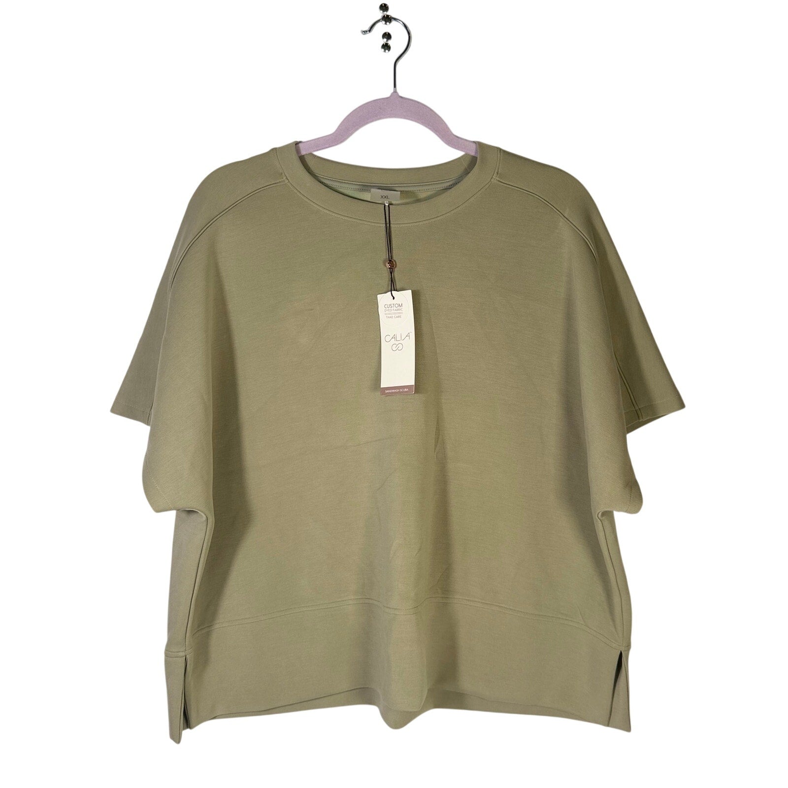 Calia women's Sandwash short sleeve pullover sweatshirt in Ground Fennel color, size XXL, showcasing soft fabric and relaxed fit