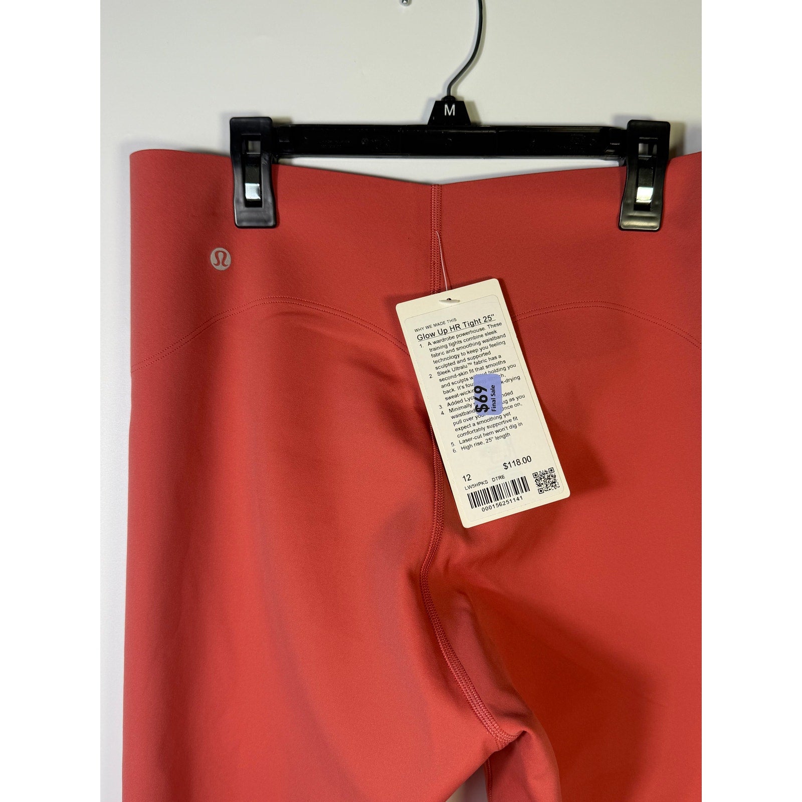 Lululemon Glow Up HR Tight 25-inch women's leggings in size 12, featuring a sleek fit and high-rise waistband.