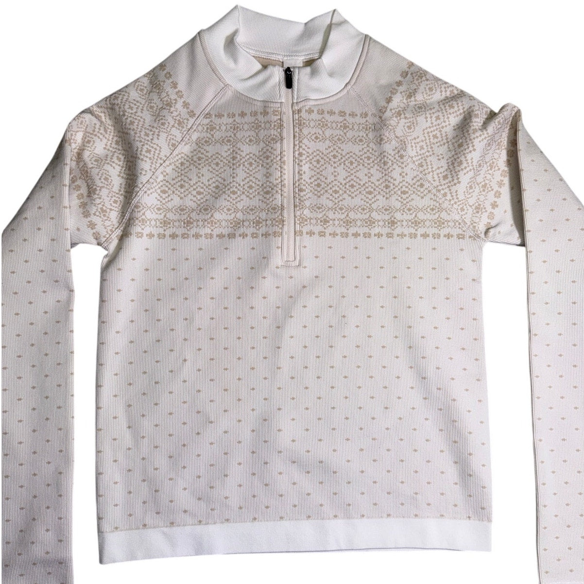 DSG women's ivory taupe Fair Isle quarter-zip sweatshirt, long sleeve, size small, new with tags, casual winter wear