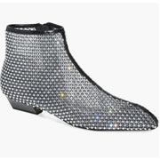 Rebecca Minkoff black crystal mesh booties for women, size 8M, with 40mm heel, new in box, stylish and elegant footwear.