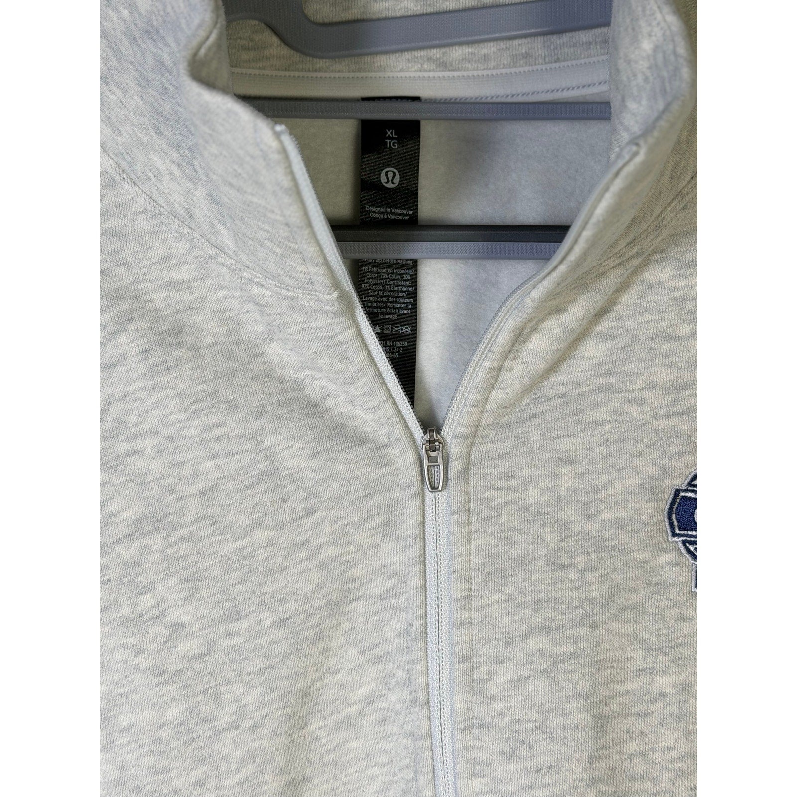 Lululemon Steady State Half Zip Gray sweatshirt with oversized fit, showing front view and half zip detail.