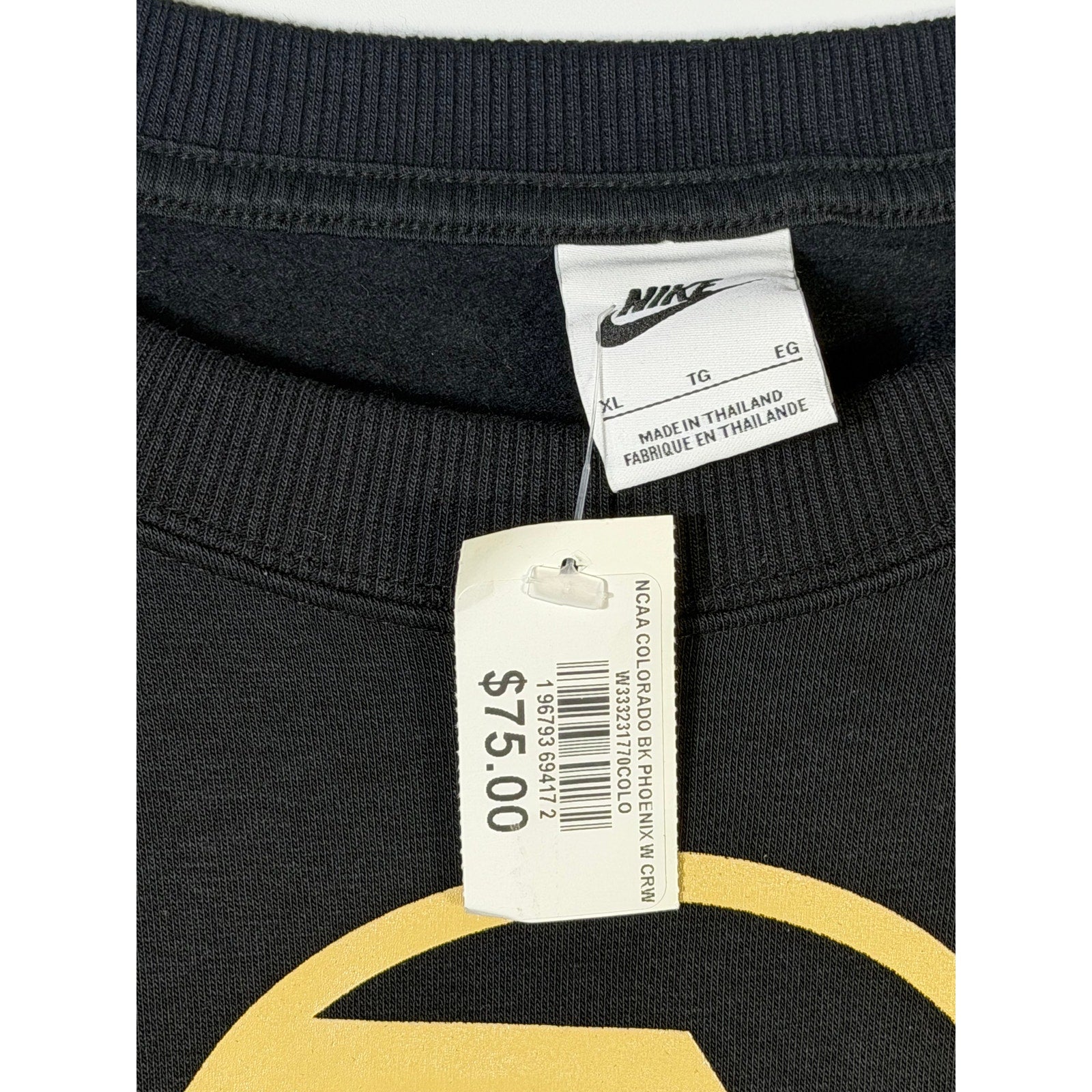 Nike women's black Colorado Buffaloes oversized crewneck sweatshirt, XL size, shown on a hanger.