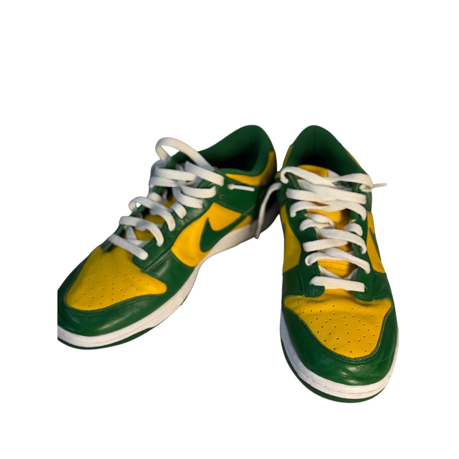 Nike Dunk Low Brazil green and yellow leather sneakers for men, US size 11, featuring a stylish low-top design and vibrant color scheme.