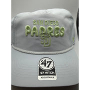 Gray and green San Diego Padres MLB ’47 Hitch adjustable snapback hat with logo, new with tags, front view.