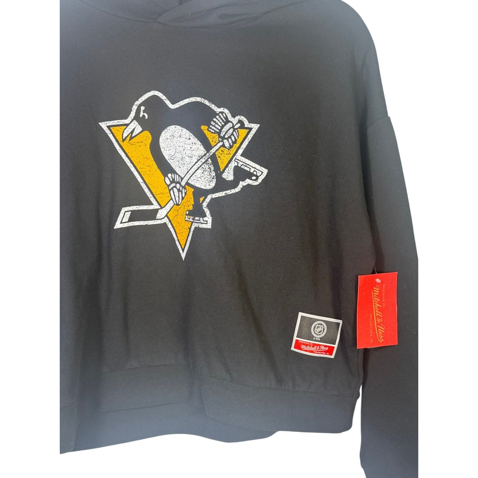 Mitchell & Ness Pittsburgh Penguins NHL Chirp Classic hoodie for men, medium size, front view with team logo and design details.