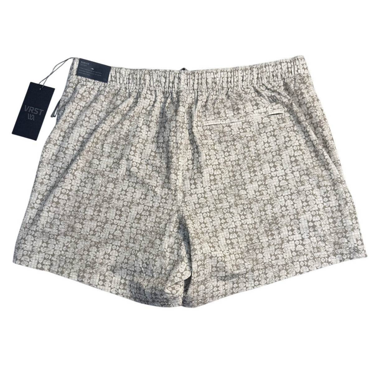 VRST Men’s Large 5” Resort Short White Silver Geo 4-Way Stretch UPF 50+