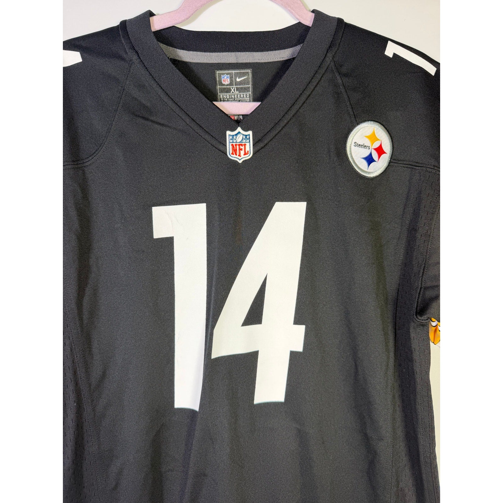 Nike NFL Pittsburgh Steelers George Pickens #14 men's game jersey in size XL, pre-owned, showing front view with team logo.
