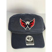 47 Brand Washington Capitals navy adjustable strapback hat with embroidered NHL logo, casual and comfortable headwear.