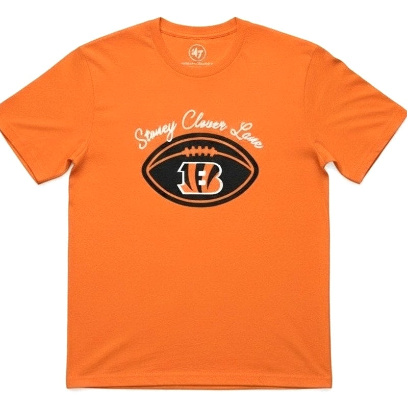 Men's Cincinnati Bengals 47 brand short sleeve T-shirt with team logo, size small, featuring bold team colors and design.