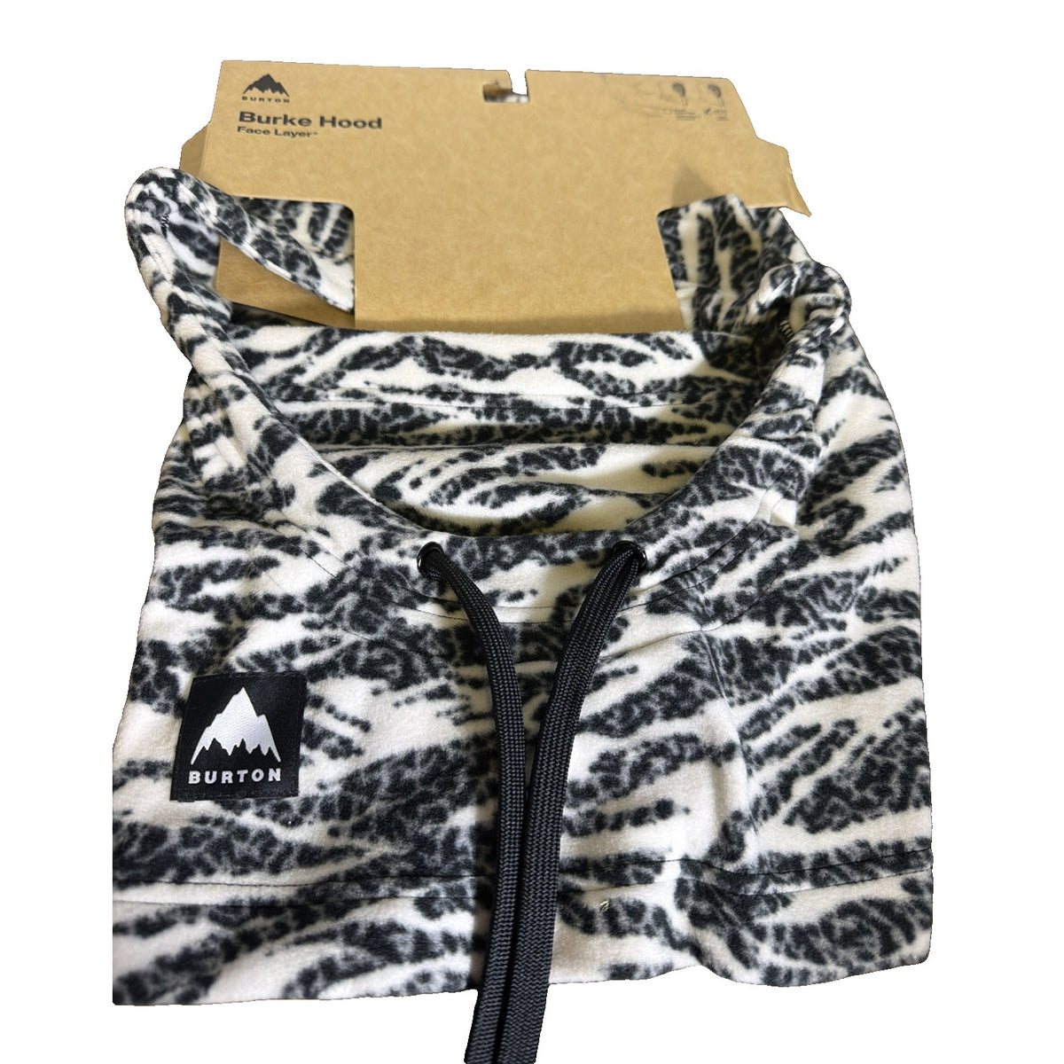 Burton Burke Hood Face Layer – White/Black Zebra Print Fleece – One Size NWT