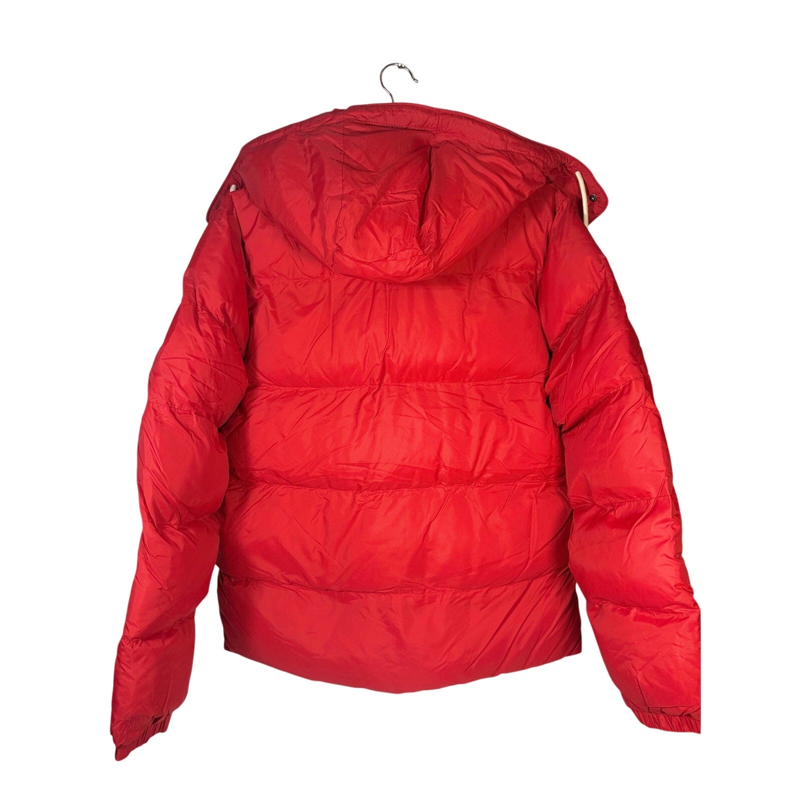 Red Alpine Design Men’s HyperDRY puffer jacket, size small, hooded insulated jacket with a sleek puffer style.