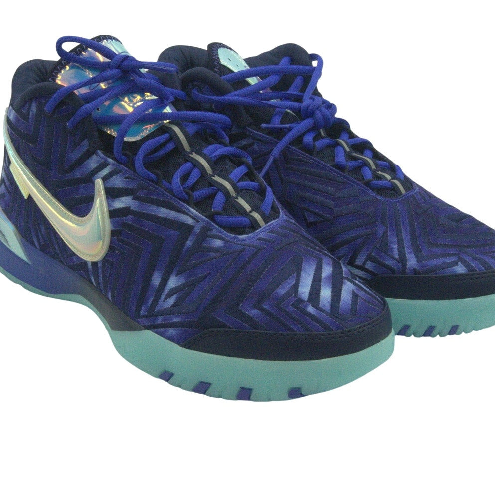 Nike Monopoly X Zoom LeBron NXXT Genesis basketball shoes in Persian Violet, men's size 11, featuring Nike branding and vibrant design.