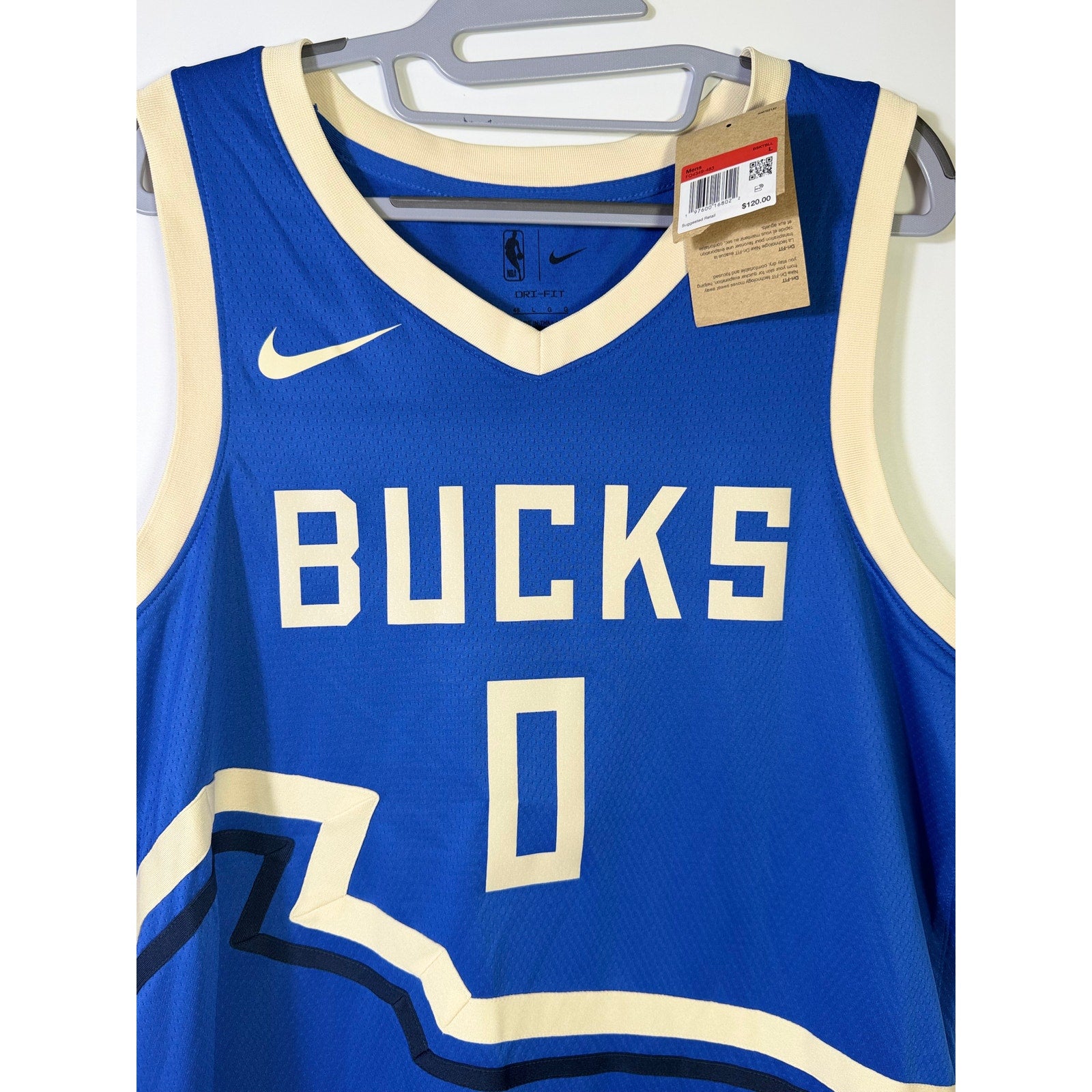 Nike Milwaukee Bucks Damian Lillard #0 City Edition Swingman Jersey for men, showing detailed front view with team and player logos.