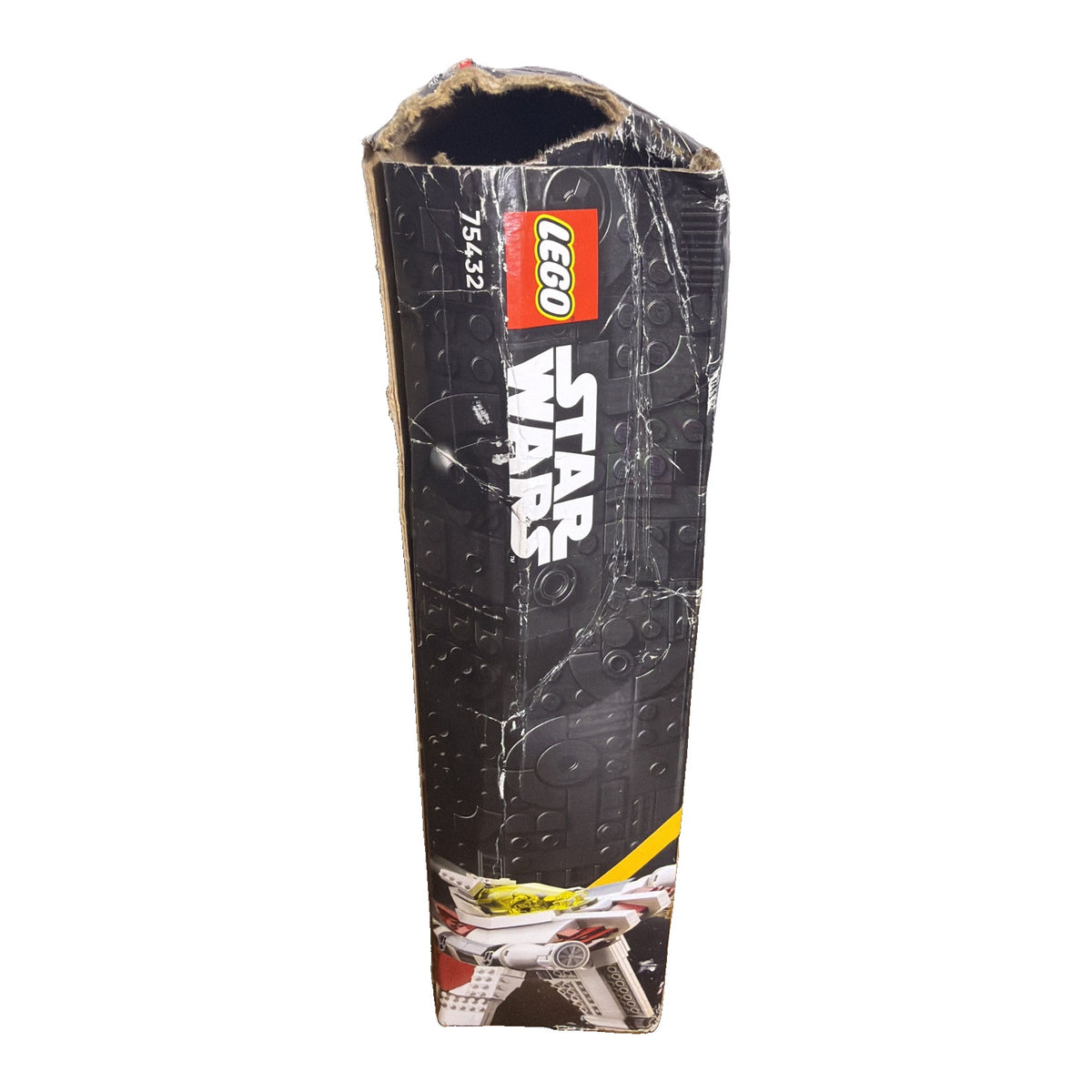 LEGO Star Wars V-19 Torrent Starfighter building toy with 567 pieces, shown with assembled model and damaged box.