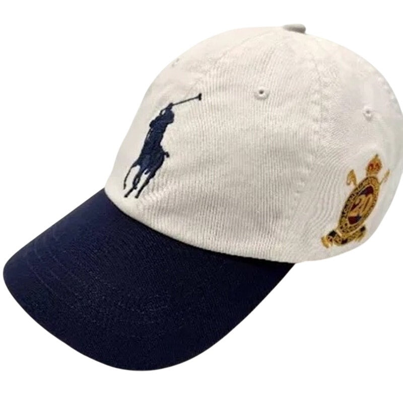 White Polo Ralph Lauren 20th Anniversary Big Pony baseball cap with adjustable strap, featuring embroidered logo on front.