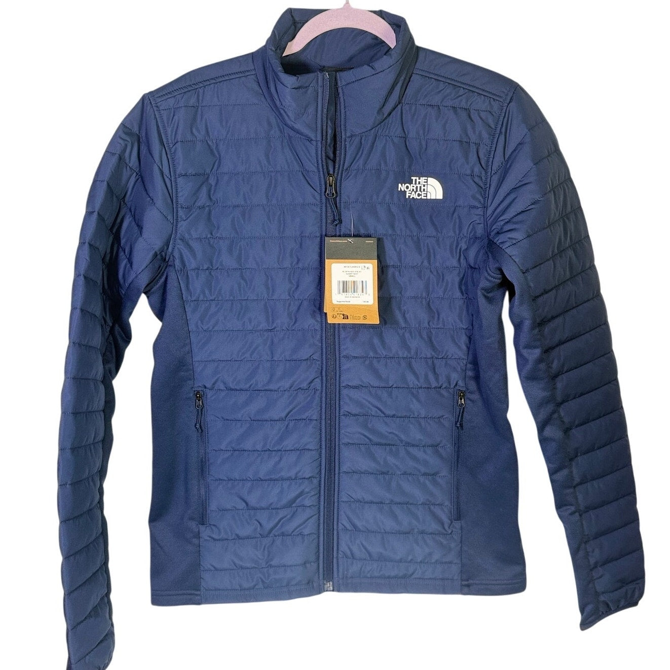 Men's The North Face Canyonlands Hybrid Jacket in Summit Navy, size small, showing the lightweight, water-resistant jacket with zip pockets.
