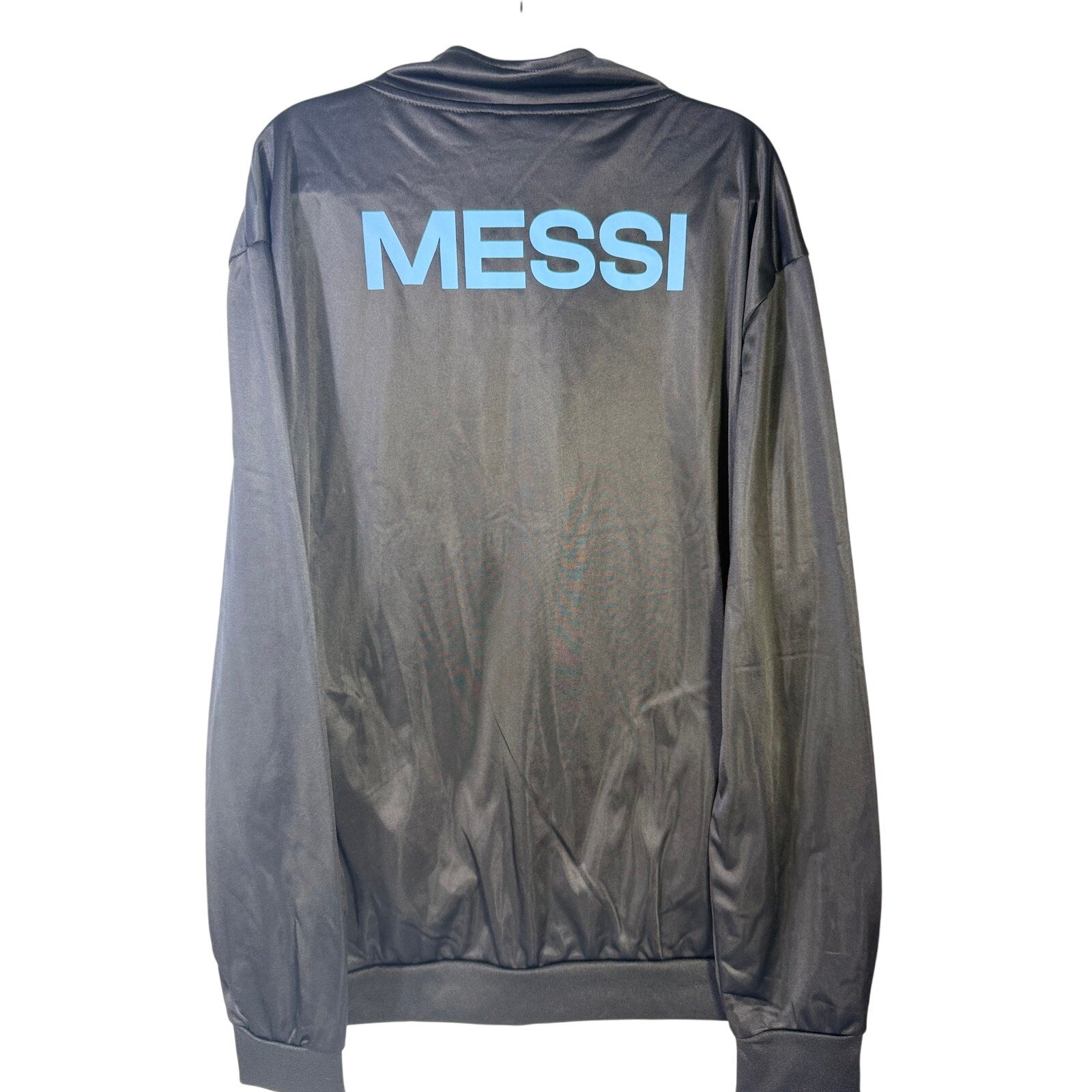 AFA Argentina Messi #10 full zip black and blue track jacket, official size XL, displayed flat with front view.