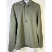 Men's green Lululemon Smooth Spacer Pullover Hoodie, size medium, shown on a mannequin with a relaxed fit and soft fabric texture.