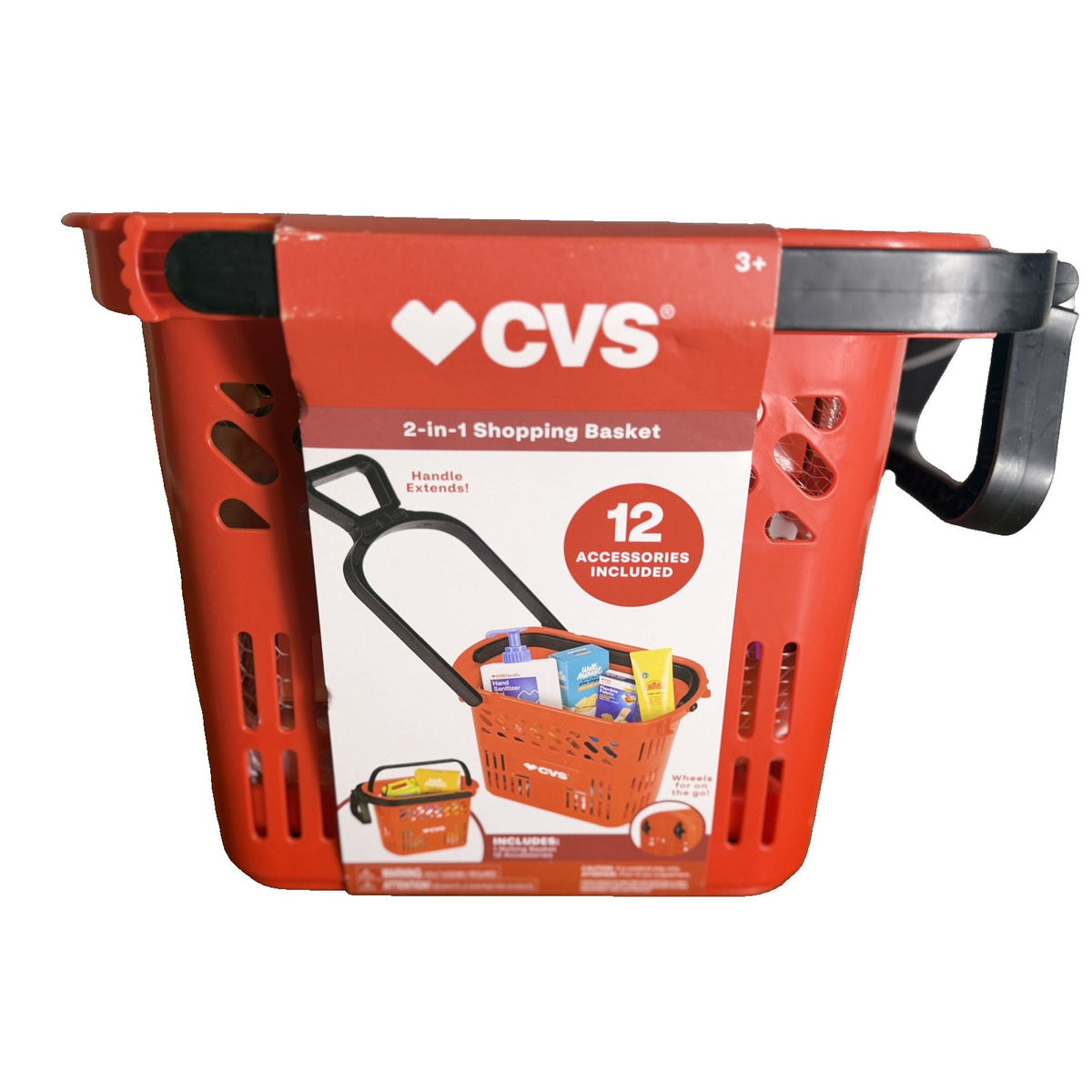 CVS 2-in-1 Rolling Shopping Basket Kids Pretend Play Set 12 Accessories Jakks New