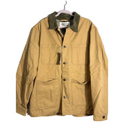 Alpine Design men's flannel-lined canvas chore jacket in brown khaki, size XL, with button front and multiple pockets.