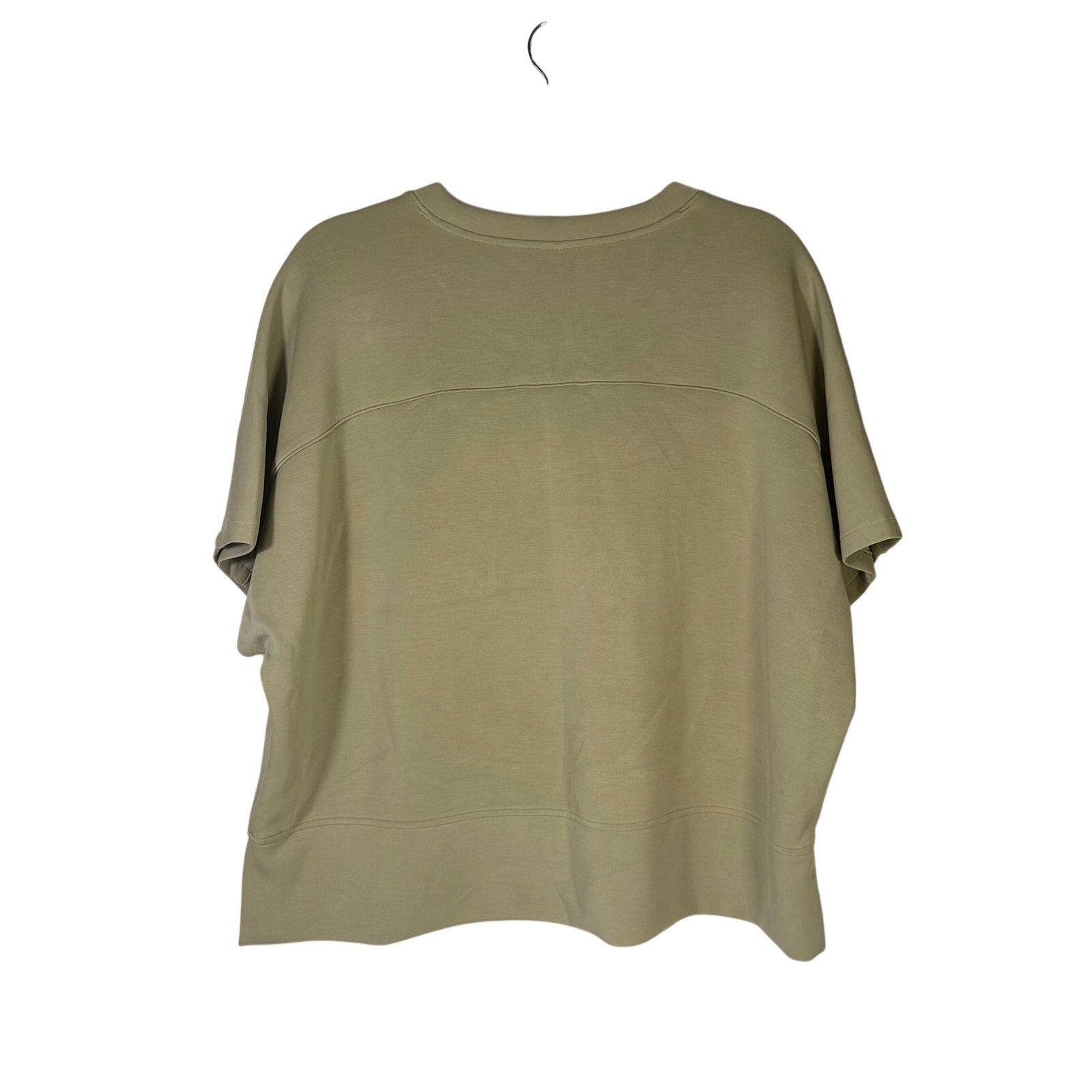 Calia Women’s Sandwash Short Sleeve Pullover in Ground Fennel, size XXL, shown on model, casual sweatshirt with relaxed fit.