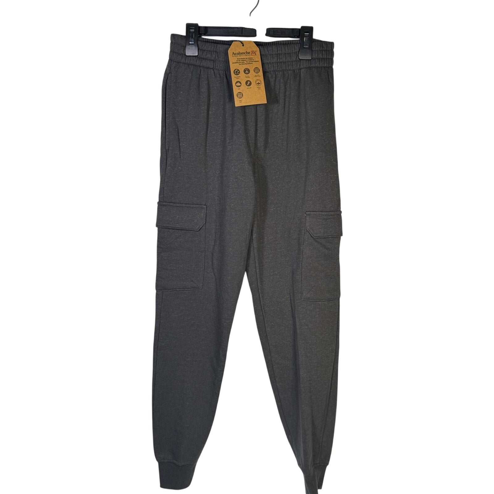 Gray Avalanche Boys cargo jogger sweatpants in size large, featuring multiple pockets and elastic waistband, perfect for casual wear.