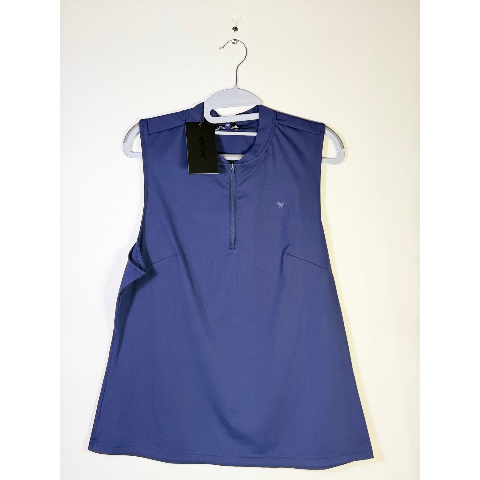 Bad Birdie women's blue sleeveless golf polo tank top with quarter-zip front, size XL, stylish and comfortable for golf and casual wear.