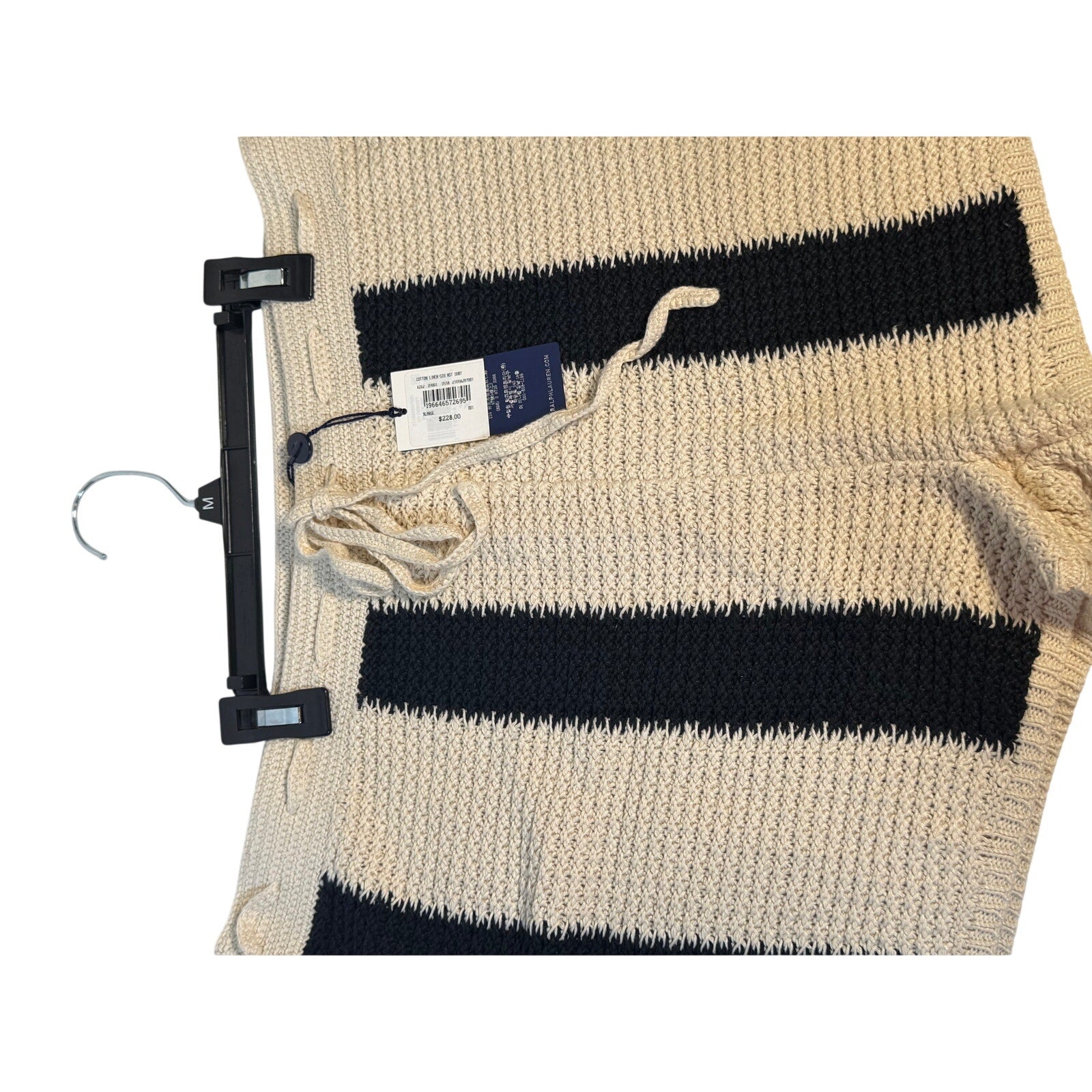 Cream and navy striped knit shorts by Polo Ralph Lauren, men's cotton linen blend, size XL, new with tags