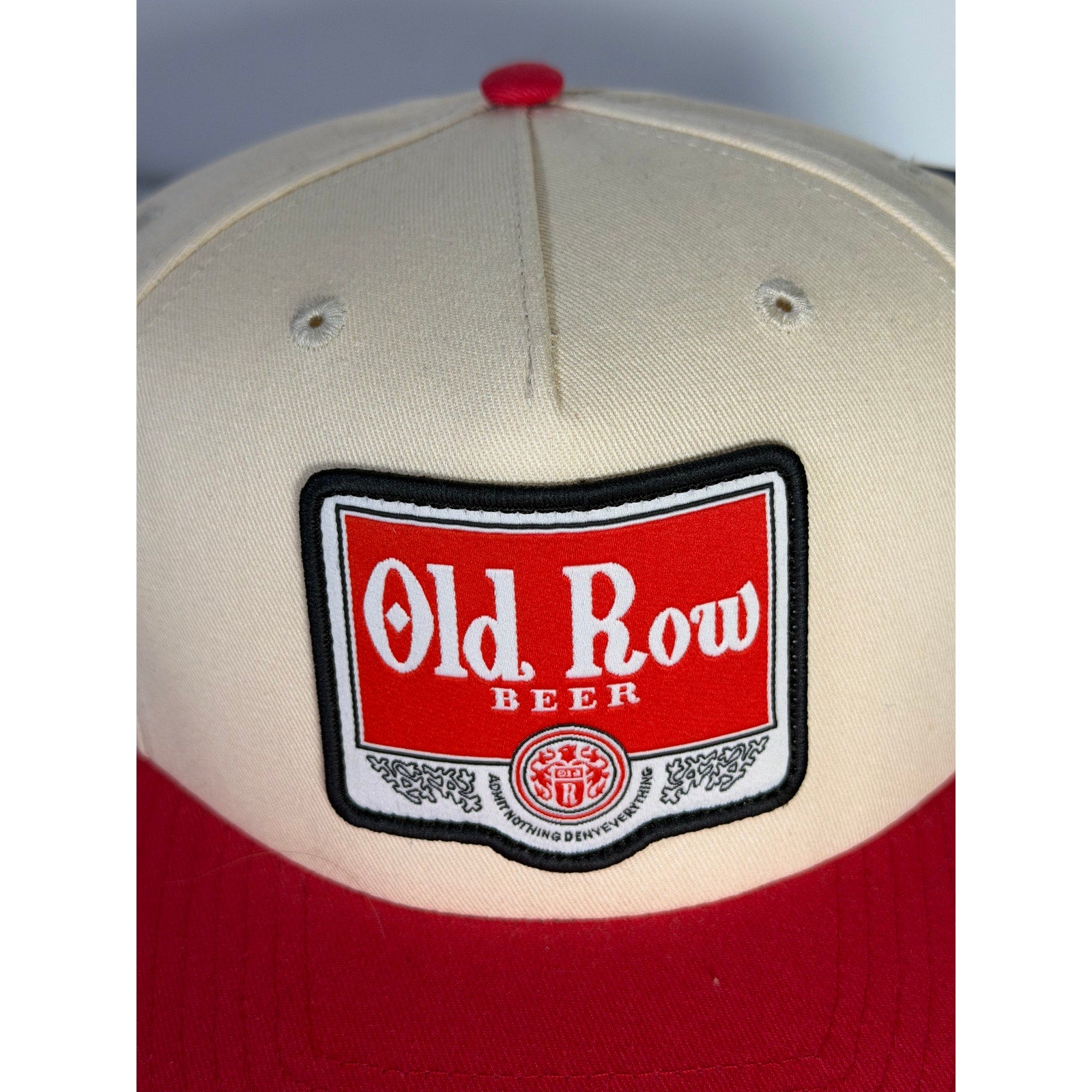 Old Row red and cream baseball cap, snapback style, adult size, featuring the Old Row logo, new with tags.
