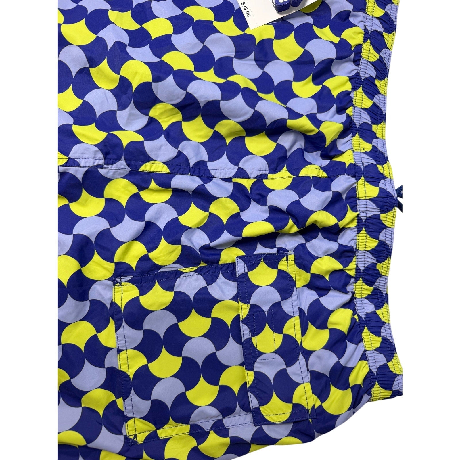 Psycho Bunny Men's Swim Trunks Blue Yellow Geometric Print Size M NWT