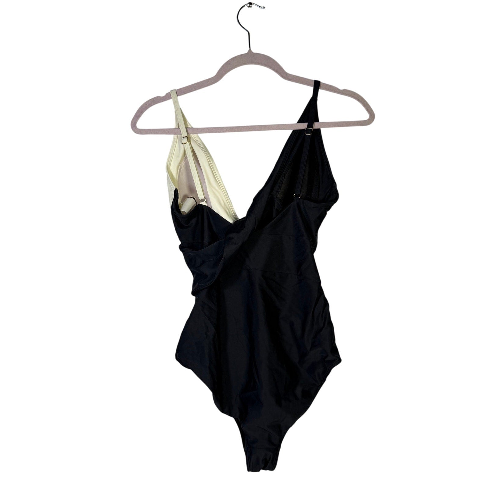 Summersalt black and cream colorblock one-piece swimsuit for women, size 12, featuring a sleek design and stylish fit.