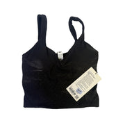 Black Lululemon Align tank top for women with sparkle detail and built-in bra, size 4, displayed on a plain background.