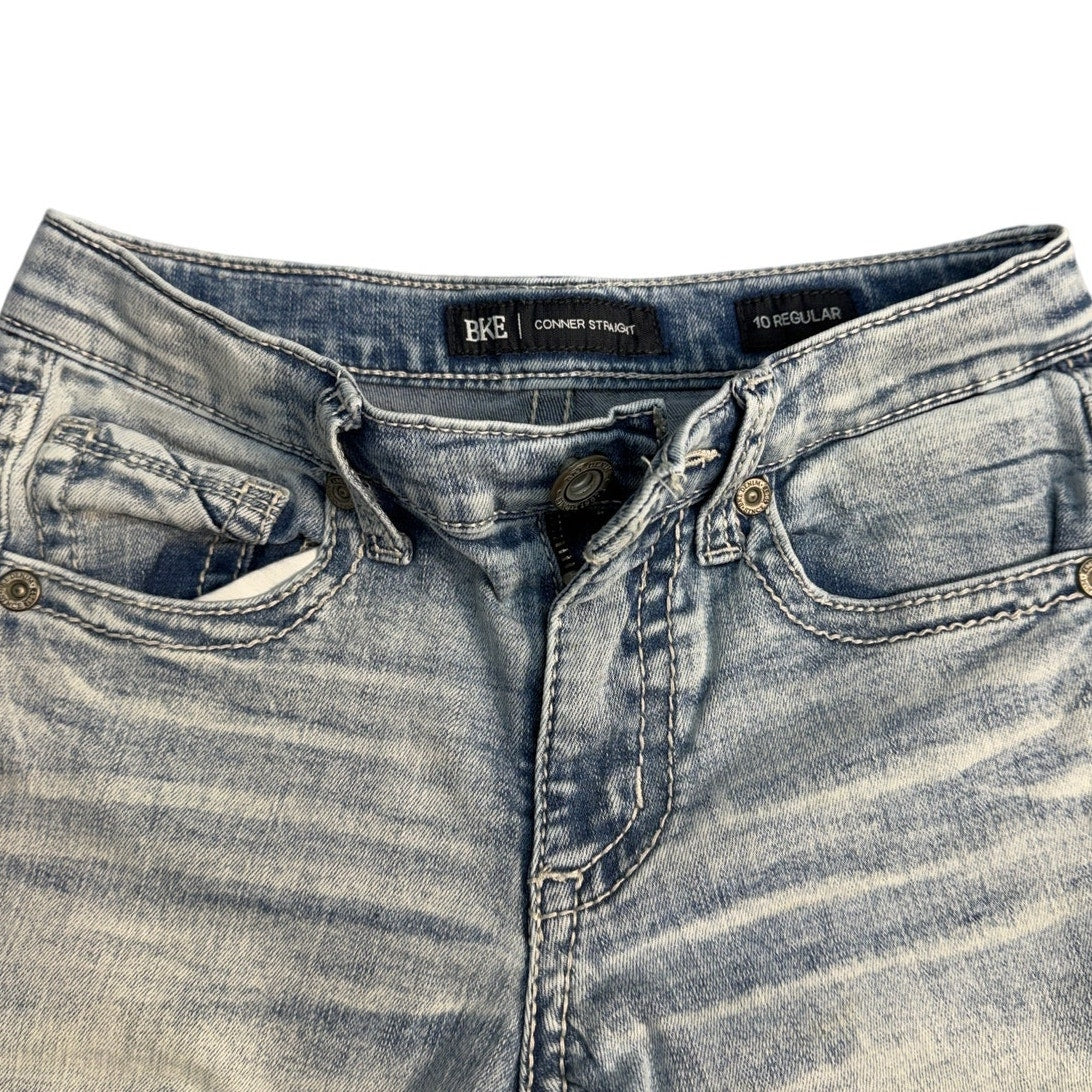 BKE Conner straight jeans for boys, size 10, regular fit, light wash blue denim, front view showing classic style and stitching