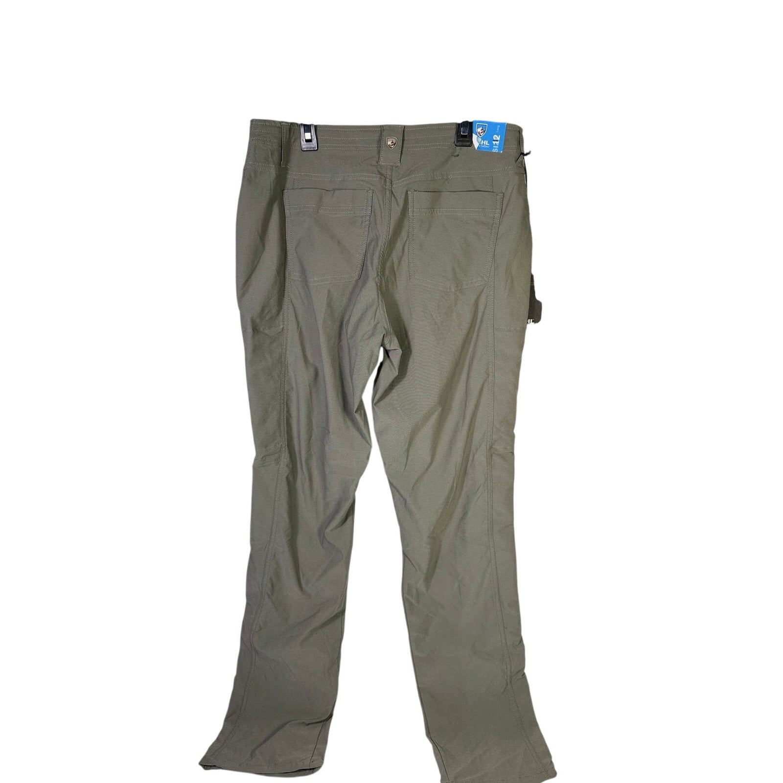 KÜHL women’s gray hiking performance pants, size 12 long, with a relaxed fit and elastic waistband, suitable for outdoor activities.