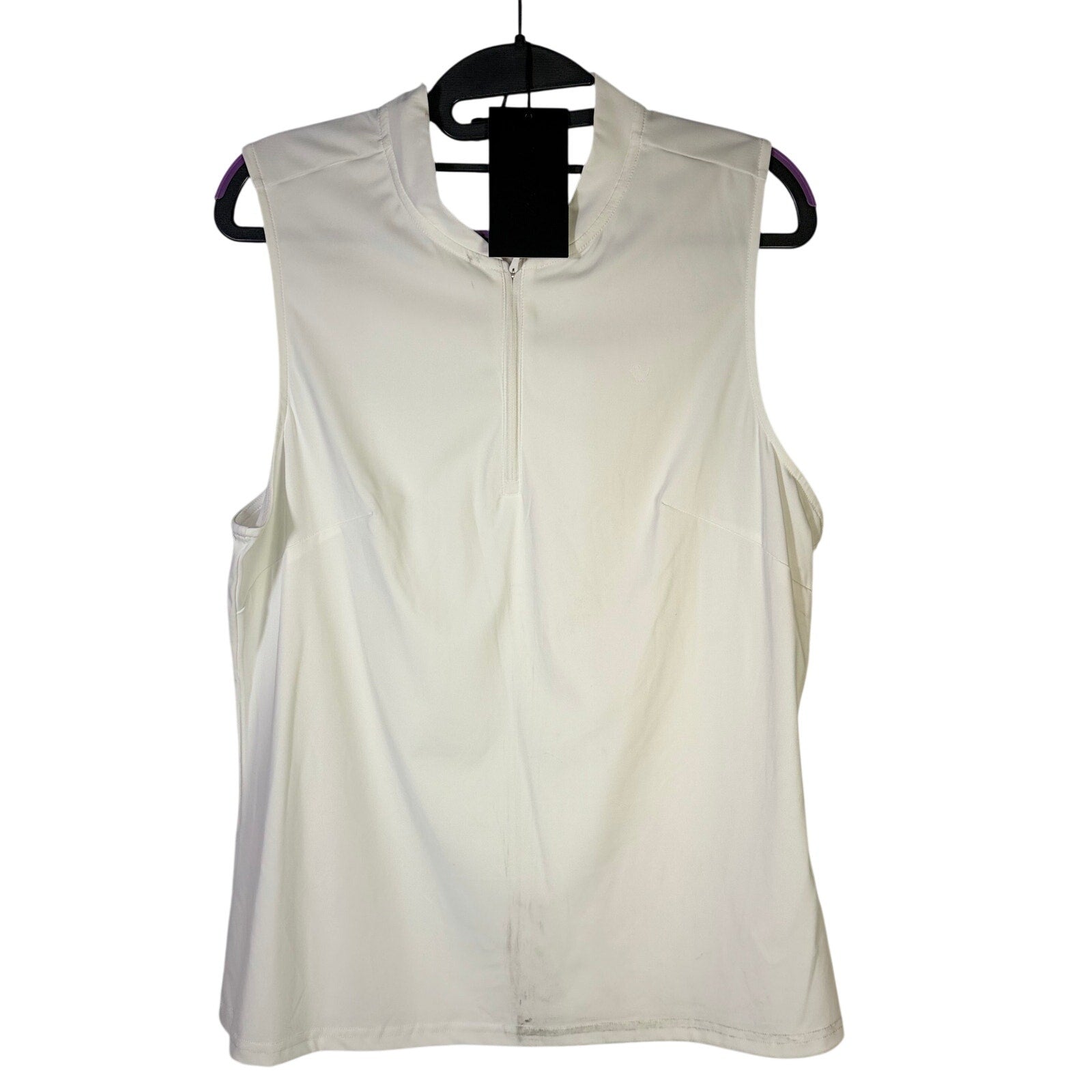 White Bad Birdie women’s Blade sleeveless golf polo top in size XL, featuring a sleek and athletic design.