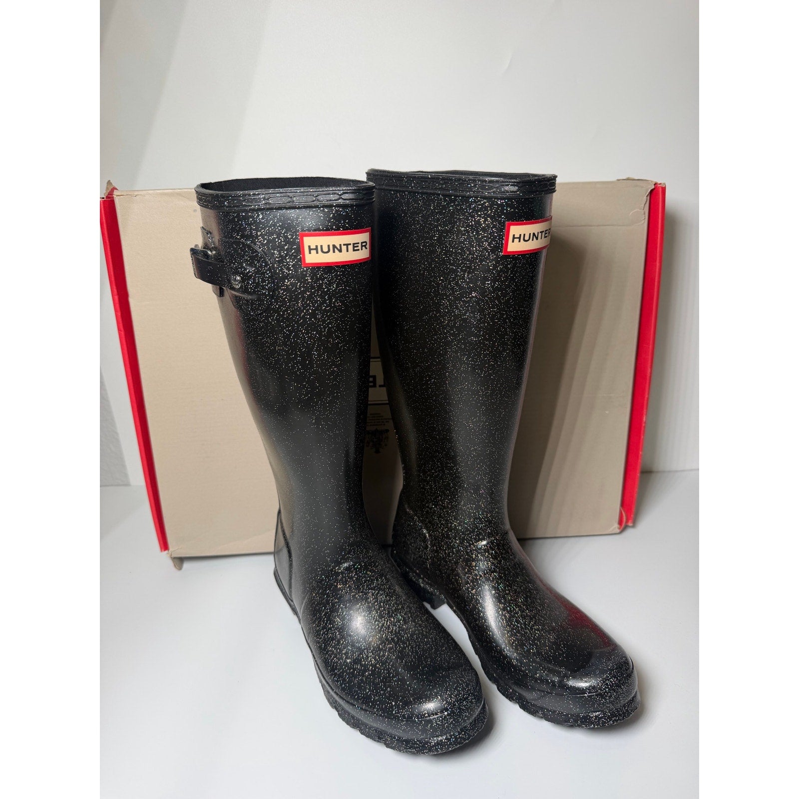 Hunter Girls Starcloud Glitter Tall Rain Boots – Black – US Girls Size 4B/5G
