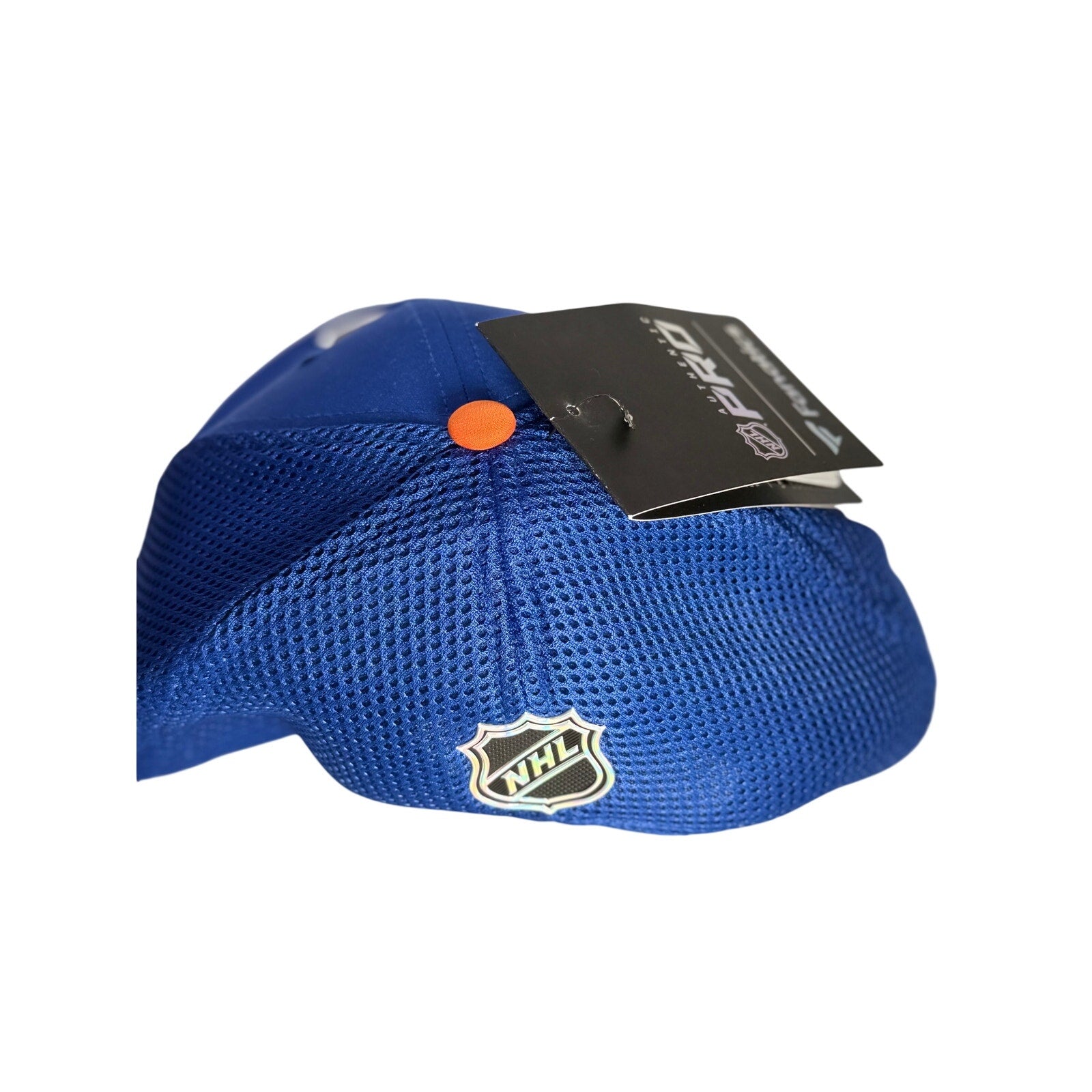 Fanatics New York Islanders authentic blue adjustable mesh hat with team logo and structured crown.