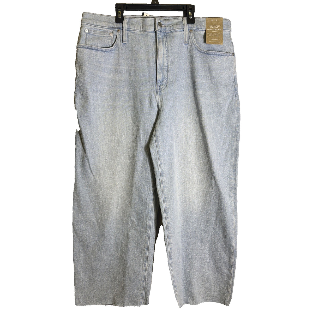 Madewell The Perfect Vintage Wide-Leg Crop Jeans in light wash, women's size 33, showing the relaxed fit and cropped length.