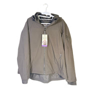 Gray fleece-lined hooded softshell jacket for women by Free Country, size 2XL, with a front zipper and cozy fit.