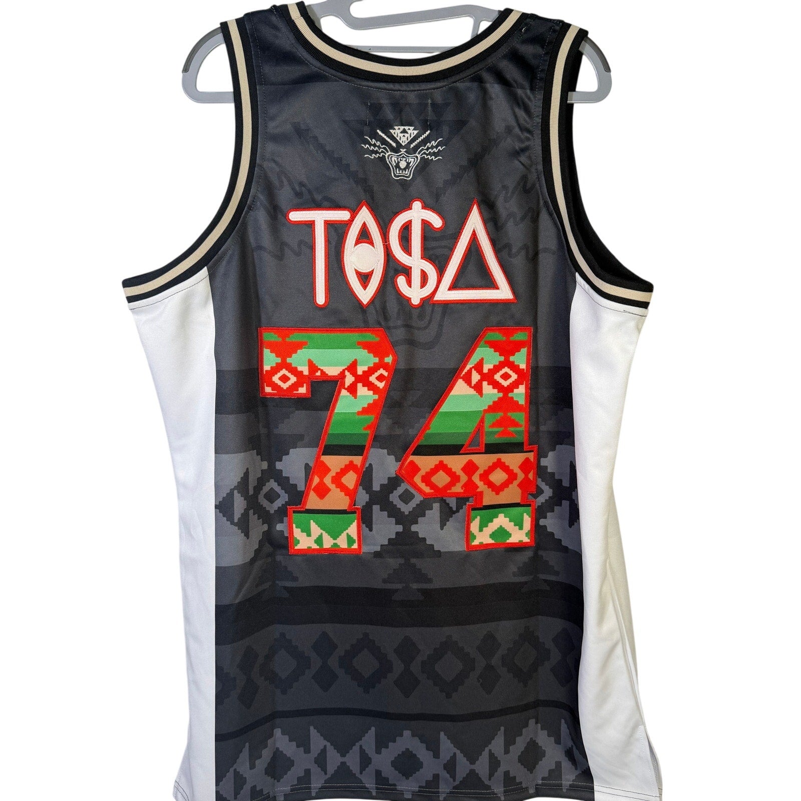 Headgear Classics Taos Pueblo tribal basketball jersey for men, XL size, featuring traditional design and vibrant colors.