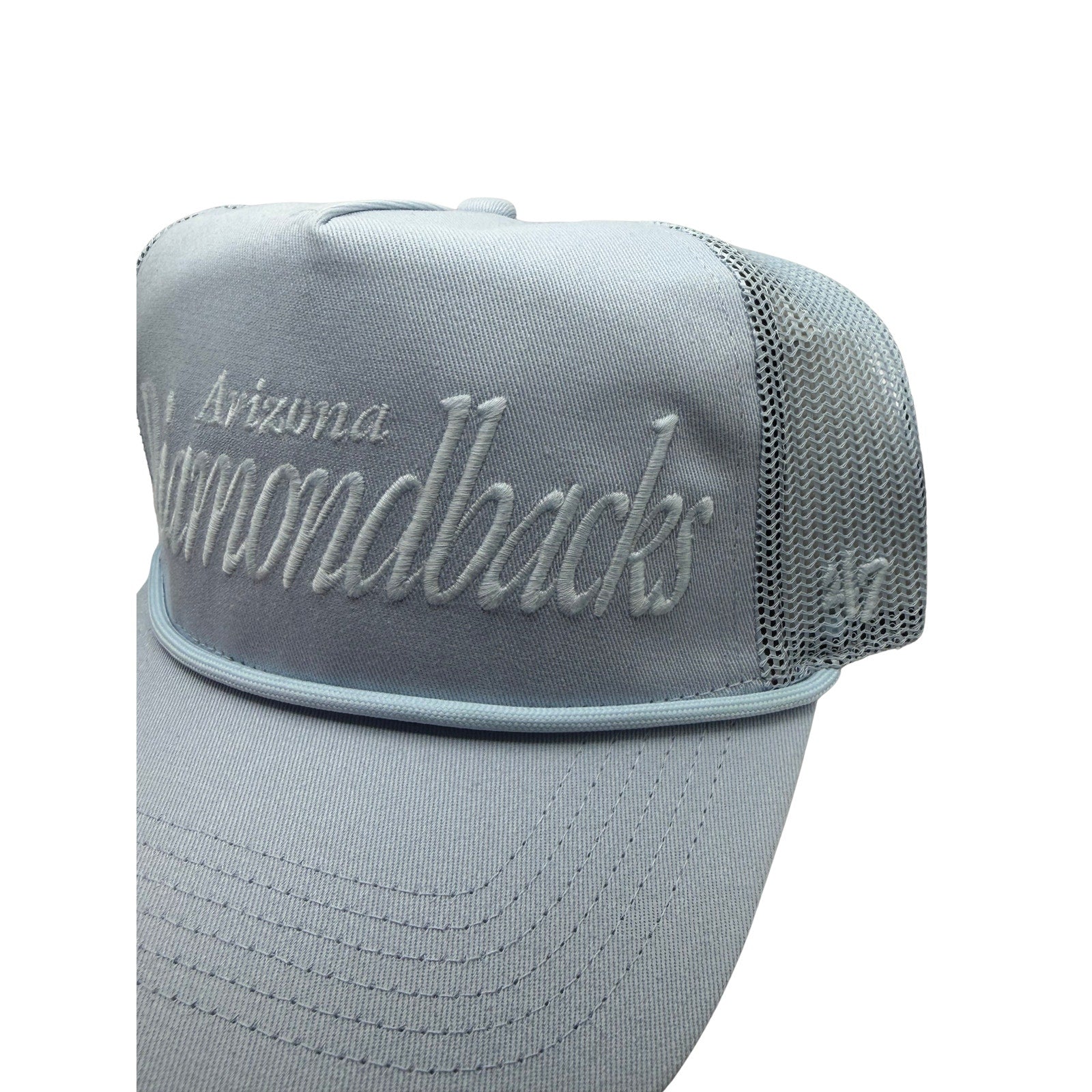 Light blue Arizona Diamondbacks MLB ’47 trucker snapback hat, one size, with team logo and mesh back design.