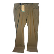 Men's prAna Brion Pants in slate green, size 36x32, made from stretch Zion fabric, shown laid flat with detail view