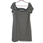 Black and white striped women's dress with flutter sleeves by Polo Ralph Lauren, size 1X, featuring a stylish and elegant design.