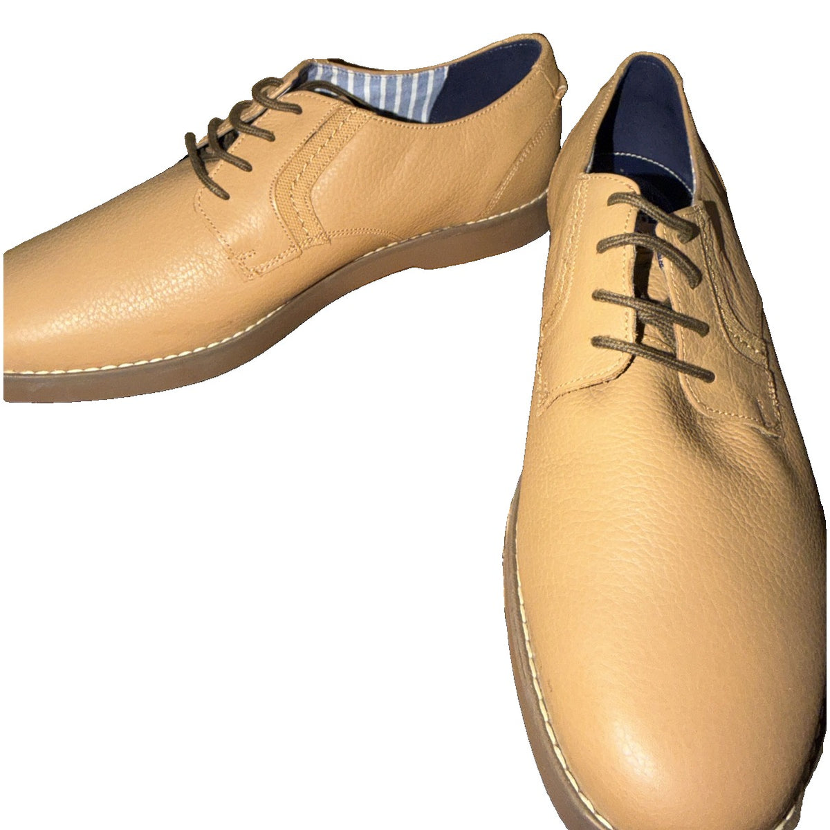 Sperry Top-Sider men's plain toe oxford shoes in tan pebbled leather, size 11.5, new in box.