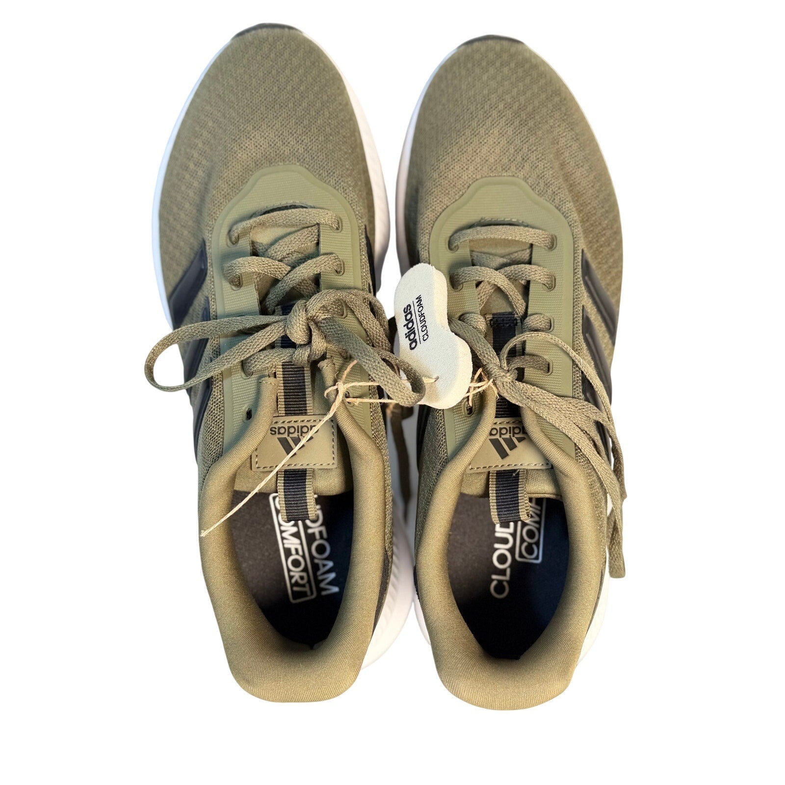 Adidas Runfalcon 3.0 men's running shoes in olive green and black with breathable mesh and supportive sole.