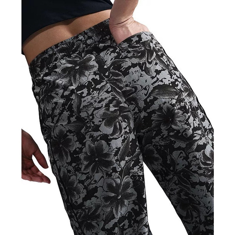Nike Women's Floral Wide Leg Track Pants in black and gray, featuring a comfortable fit and floral pattern.