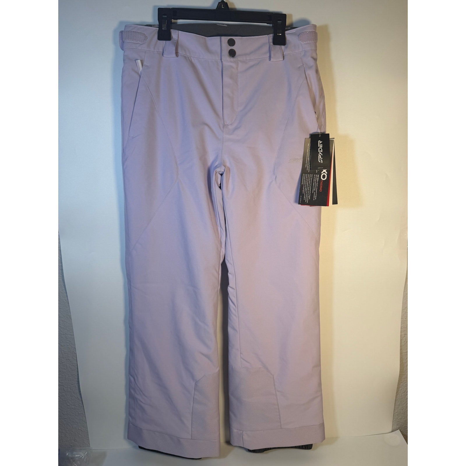 Spyder Women's Olympia ski snow pants in lavender, size 16, featuring EXO Tech and Thermo insulation, new with tags.