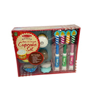 Melissa & Doug wooden cupcake set with pretend baking tools and colorful cupcakes for kids' play kitchen and pretend baking.