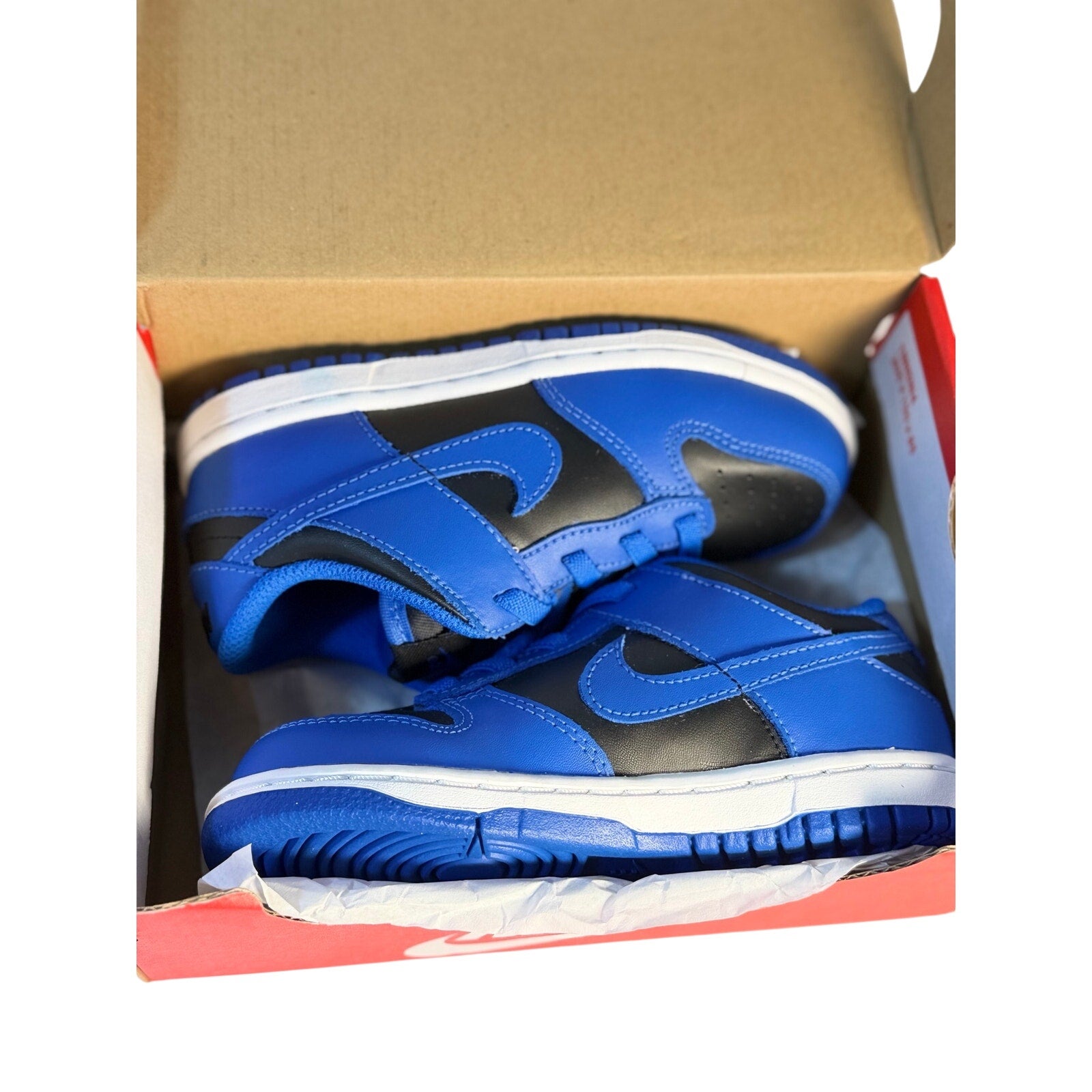Nike Dunk Low GS Royal Blue and Black sneakers for kids, athletic shoes with a stylish design and comfortable fit.