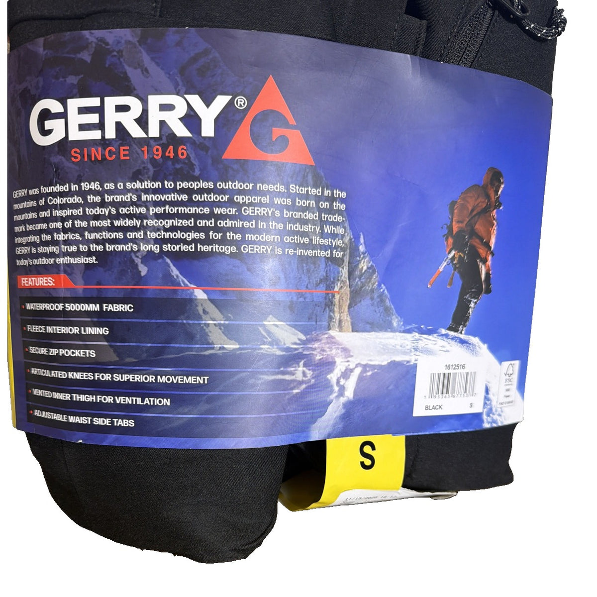 Gerry men's black waterproof fleece-lined ski pants, stretch snow pants, size small, designed for winter outdoor activities.